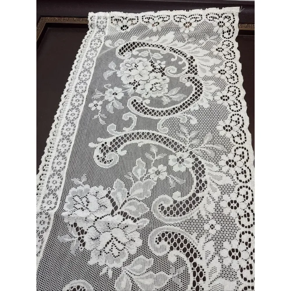 Vintage White Lace Window Valance Curtain Floral Rod Pocket Made in UK 53” x 19”